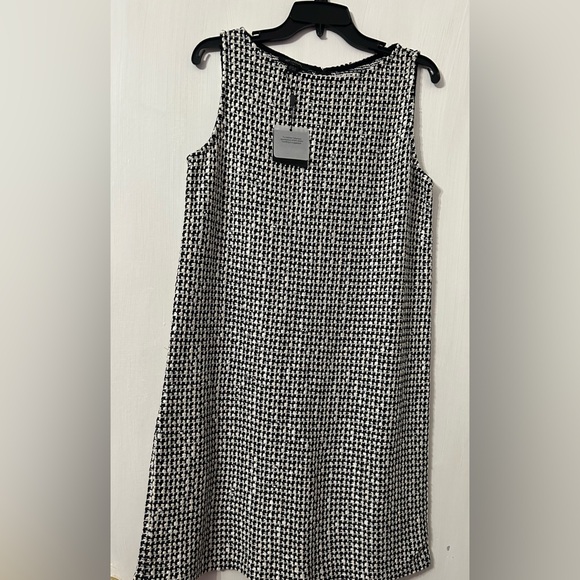 NWT ST. JOHN Sleeveless Ecru White Black Multi Tweed Knit Shift Dress Zip Up M - Picture 5 of 14